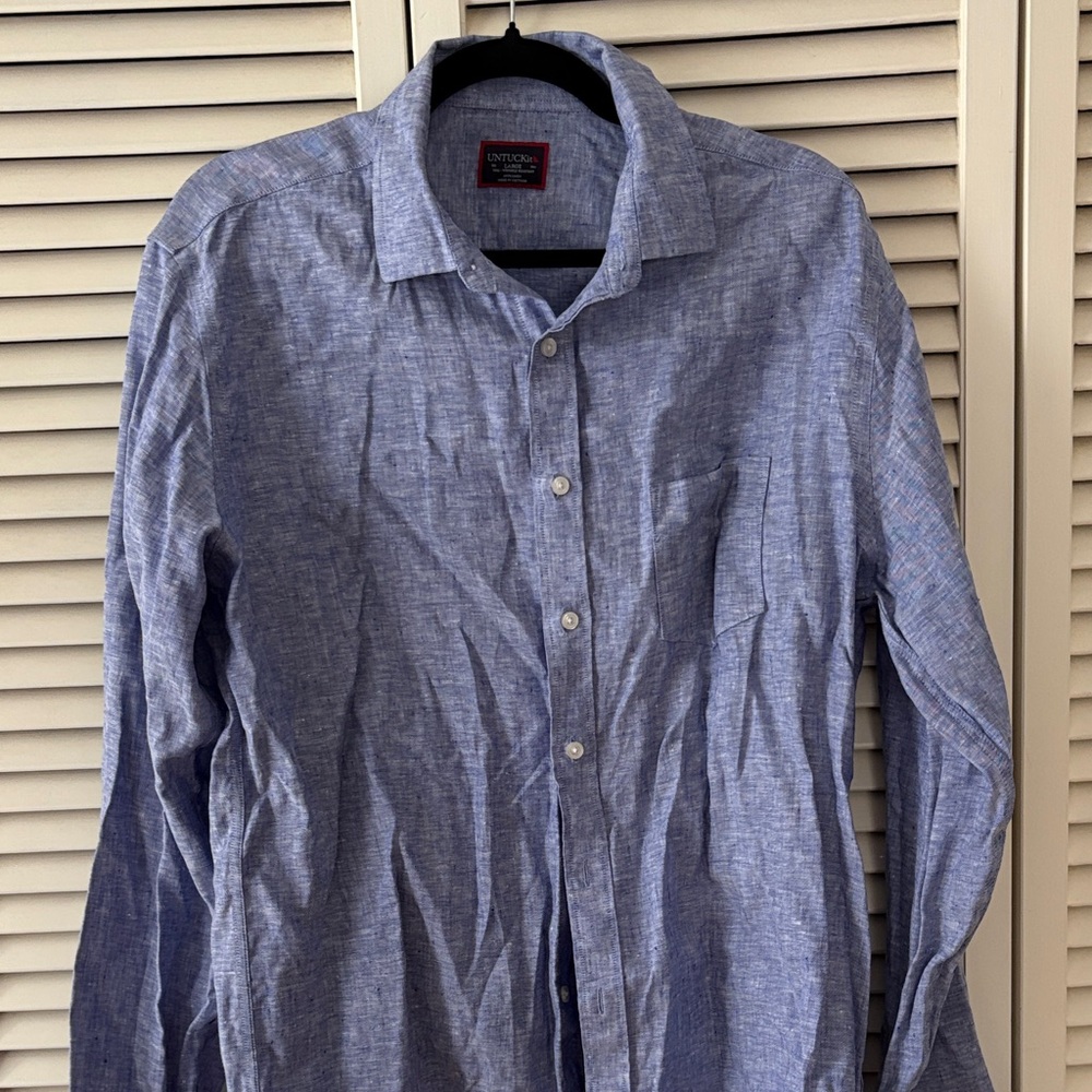UNTUCKit Men's Light Blue Linen-Blend Button-Down Shirt - Mens Large Tall
